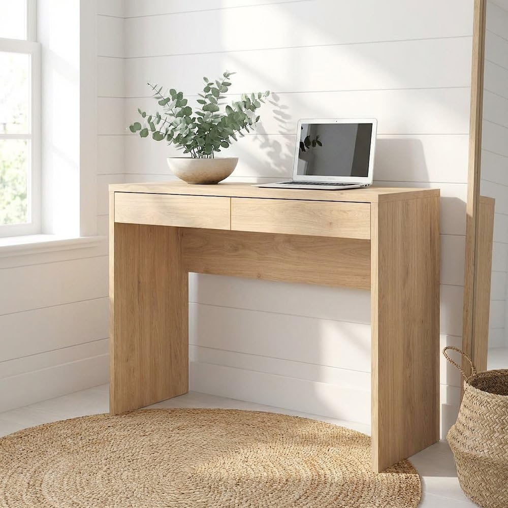 Home Office Work Table - Brązowe drewniane biurko z szufladami, idealne